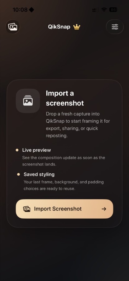 QikSnap App Screen 1